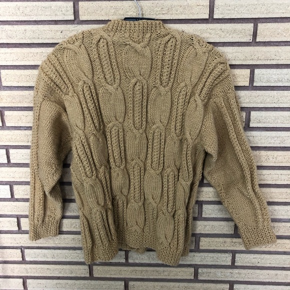 Vintage Handknit Camel Cable Knit Cardigan Sweater - Bust 30 - Size S - Picture 8 of 11